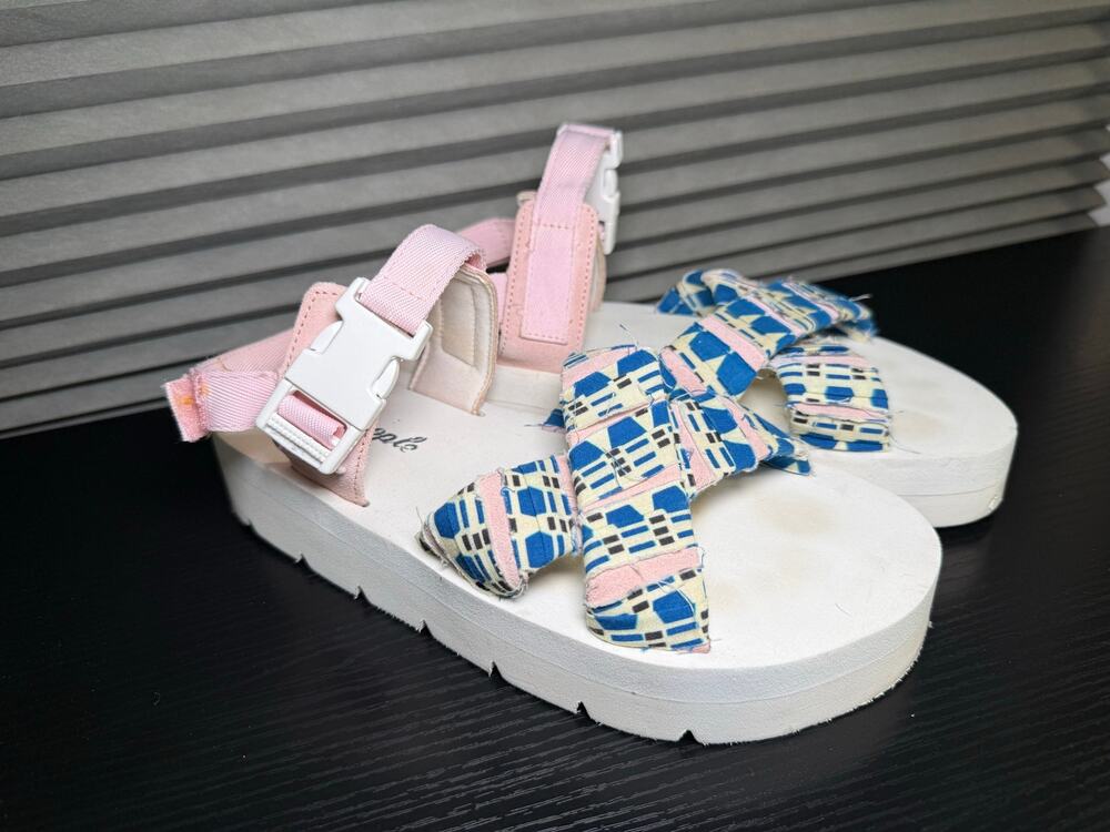 Free People Chunky Platform Sandals Pink Blue Strappy Slingback EU 37 US 6.5-7